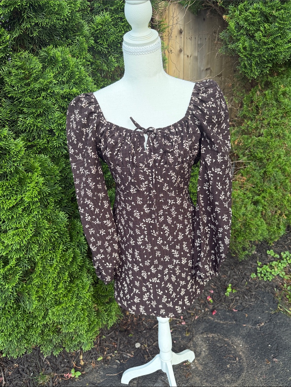 Princess Polly Brown Mini Dress with Cream Floral Print